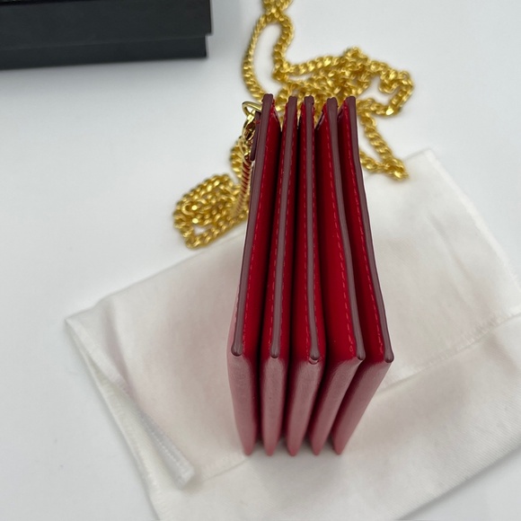 NEW MCM Mena cardholder leather wallet with chain bag in red full set - Picture 12 of 15